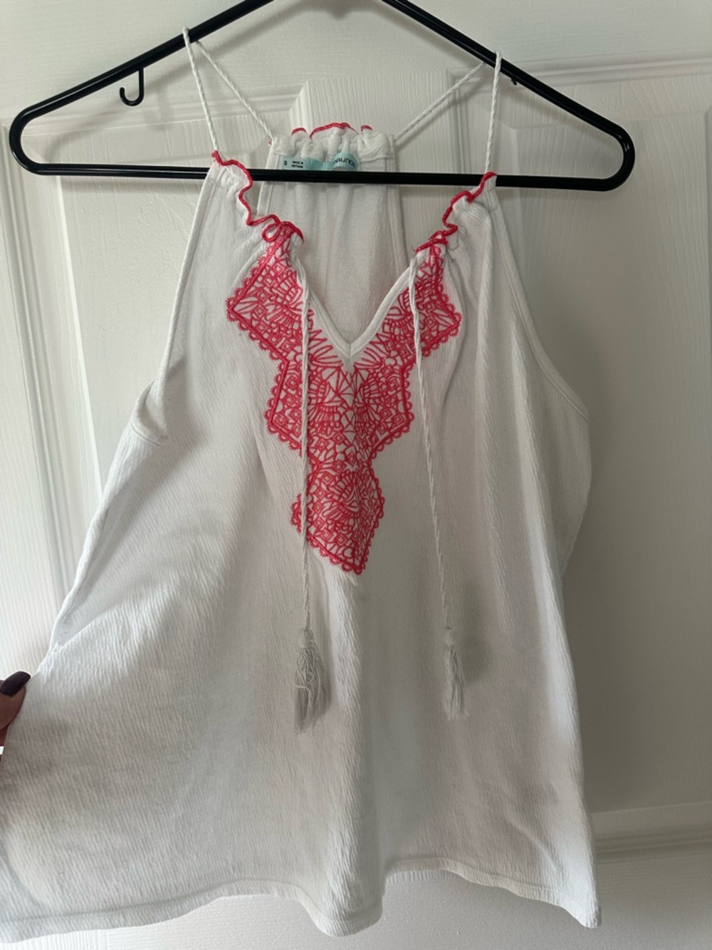 Maurices White Camisole with Pink Embroidered V-Panel